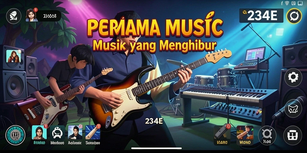 Screenshot gameplay 234E menampilkan petualangan musik yang seru.