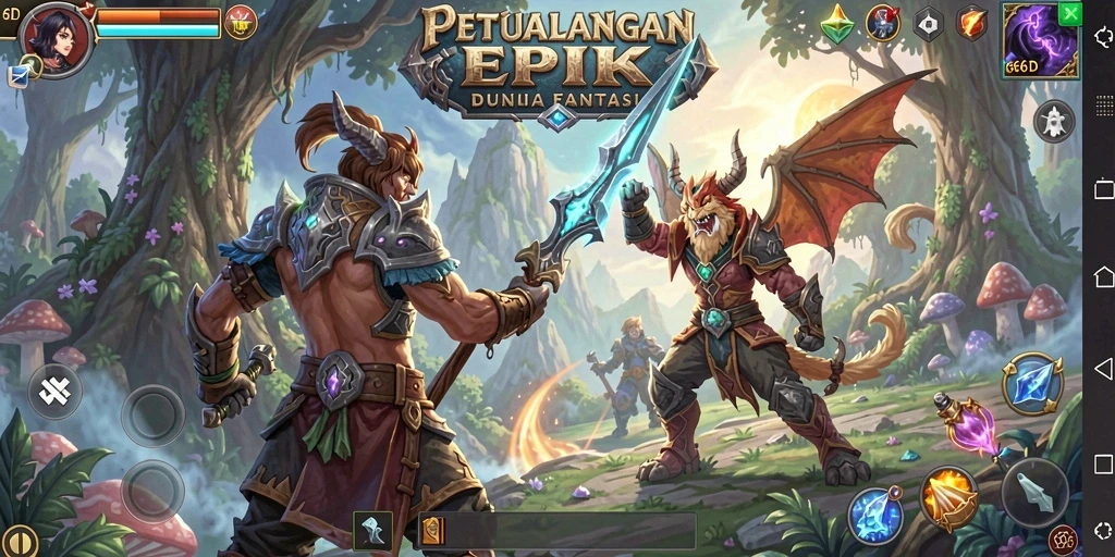 Gambar menunjukkan aksi seru dari gameplay RPG di 66D.