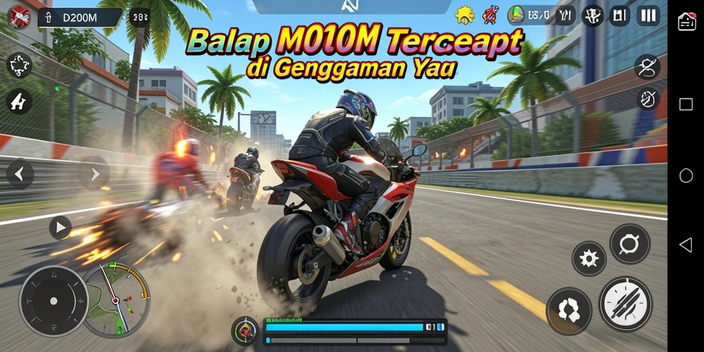 Gameplay menegangkan D200M dengan motor balap yang cepat.