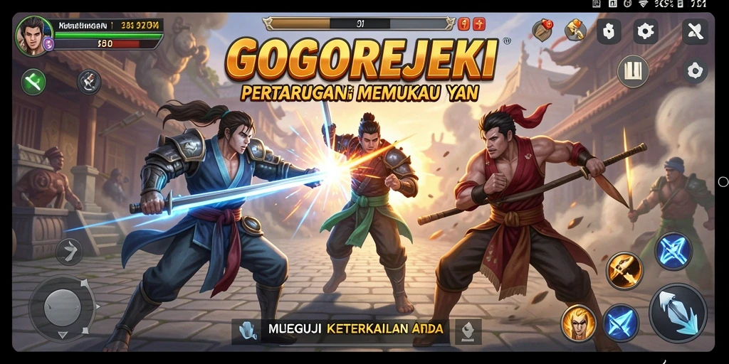 Gameplay GOGOREJEKI dengan pertarungan yang intens dan karakter unik.