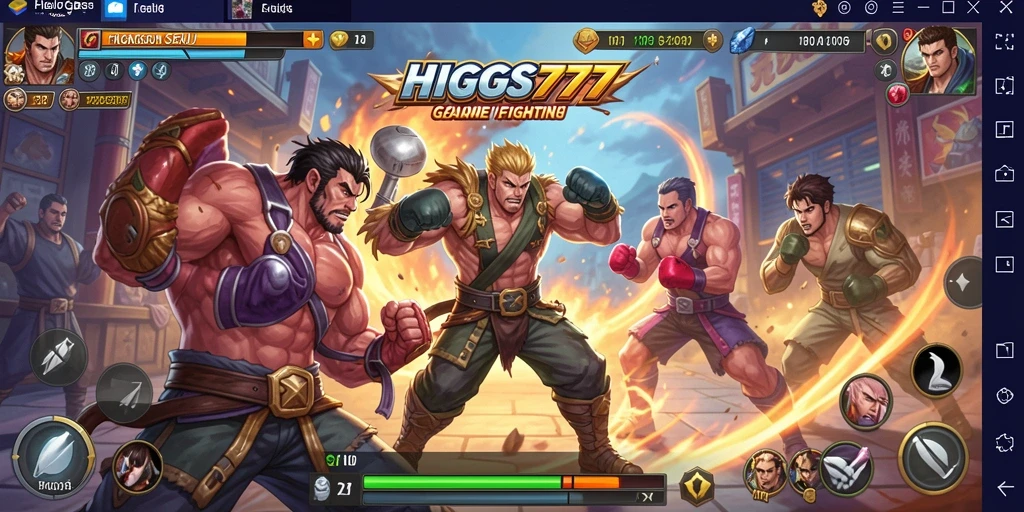 Tampilan gameplay HIGGS777 saat pertarungan seru dengan karakter beragam.