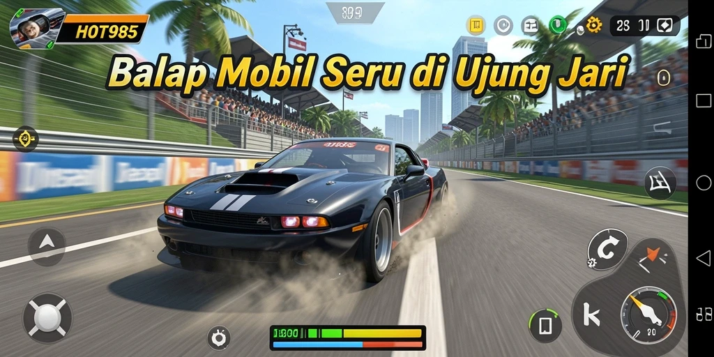 Tampilkan gameplay seru di lintasan balap HOT985.