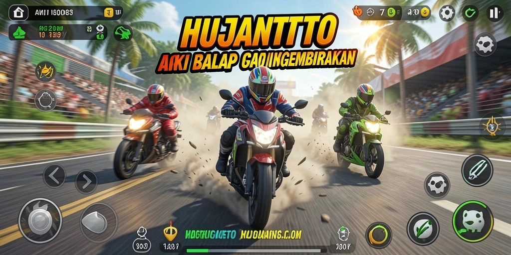 Tampilan menarik dari gameplay HUJANTOTO di trek balap motor.