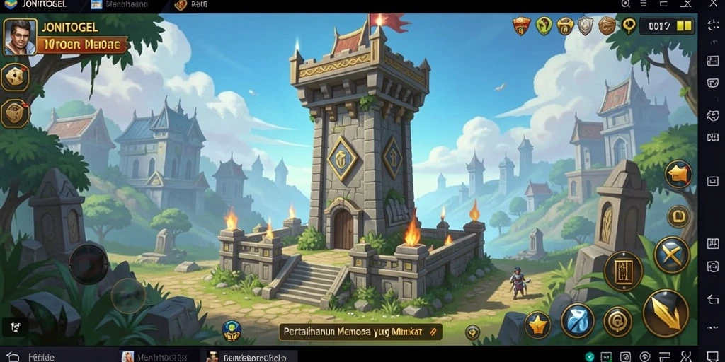 Tampilan gameplay JONITOGEL dengan menara bertahan yang strategis.