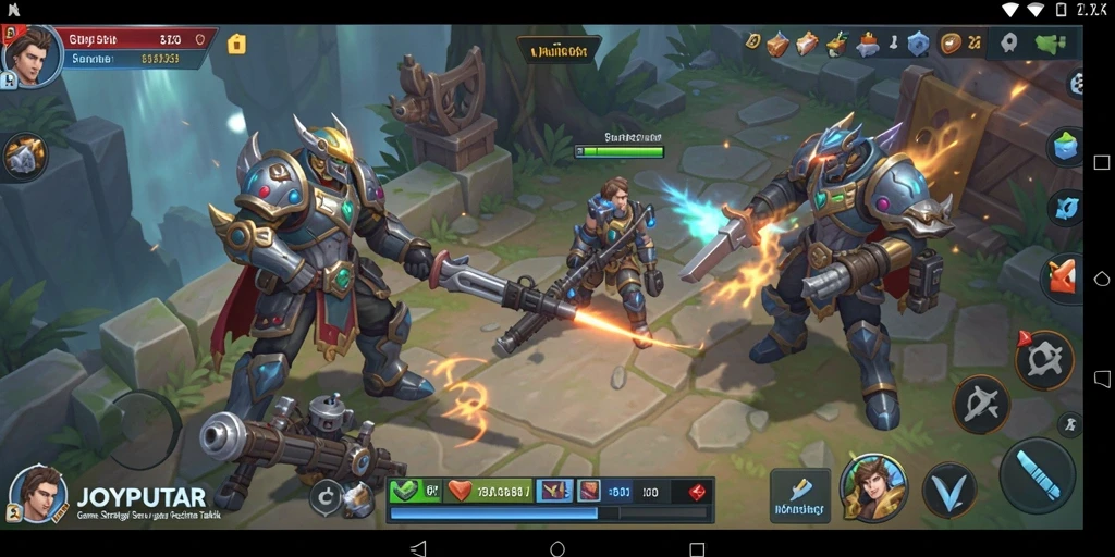 Screenshot gameplay JOYPUTAR yang menunjukkan aksi pertempuran strategis.