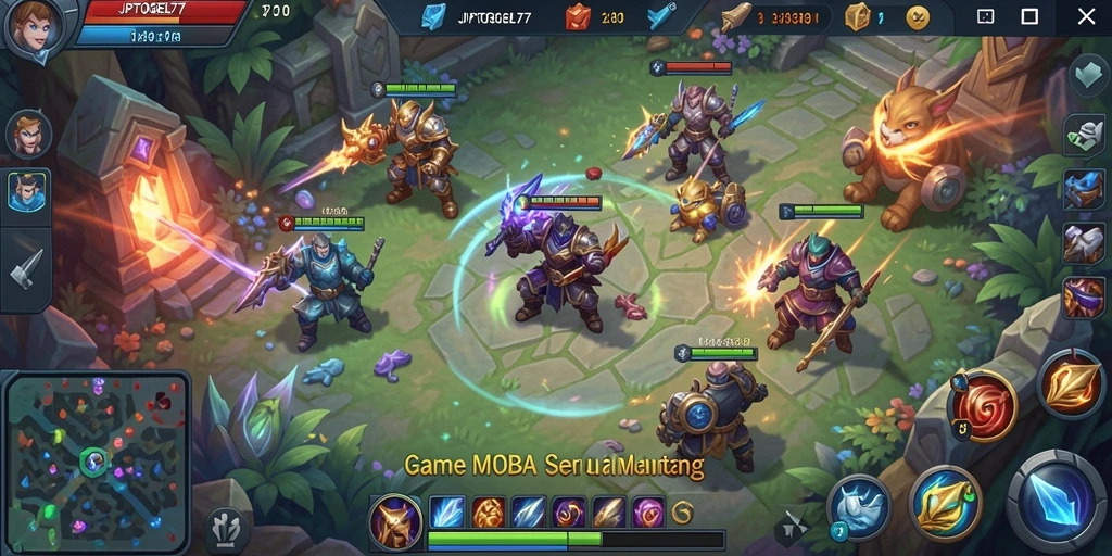 Gameplay seru JPTOGEL77 dengan karakter menarik di arena pertempuran.
