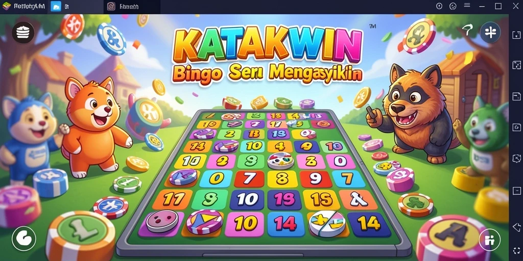 Tampilan gameplay KATAKWIN dengan kartu Bingo yang penuh warna.