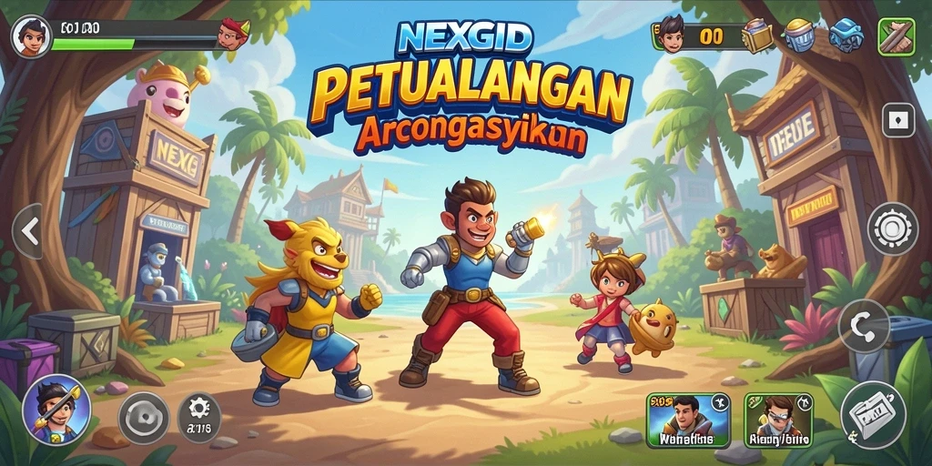 Screenshot menunjukkan karakter utama dalam aksi melawan rintangan arcade.