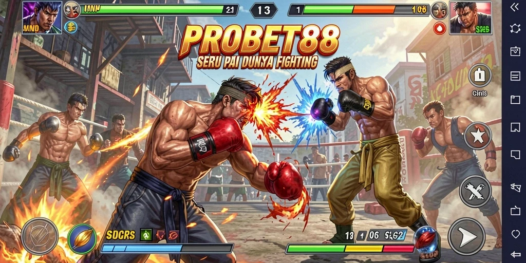 Screenshot utama PROBET88 menunjukkan duel bertarung yang mendebarkan.