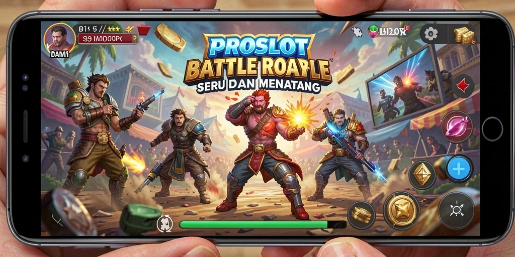 Tangkapan layar gameplay seru PROSLOT dalam pertempuran Battle Royale.