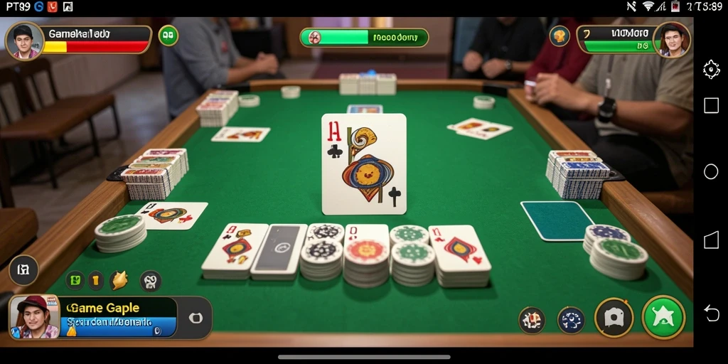 Screenshot gameplay PT89 dengan tampilan kartu Gaple yang menarik.