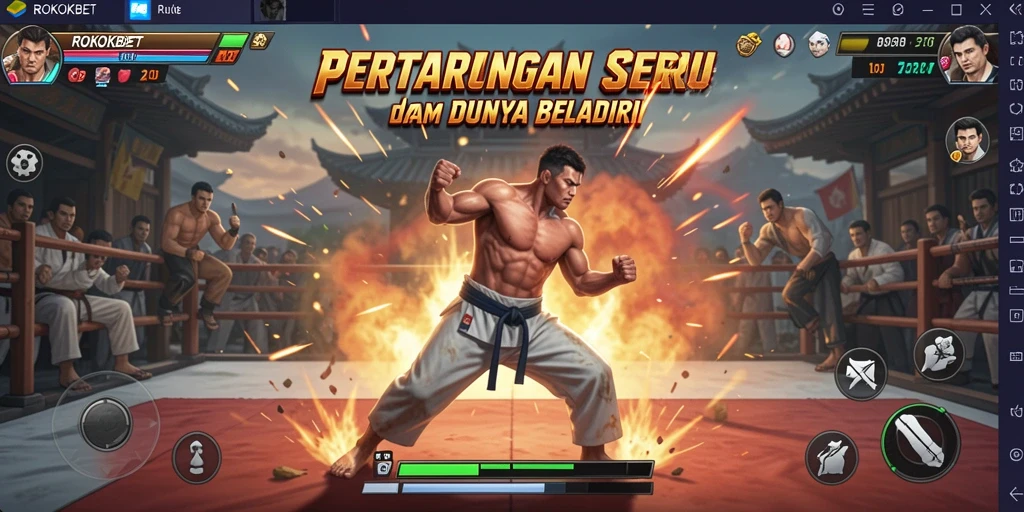 Screenshot ROKOKBET menampilkan pertarungan intens antar karakter.