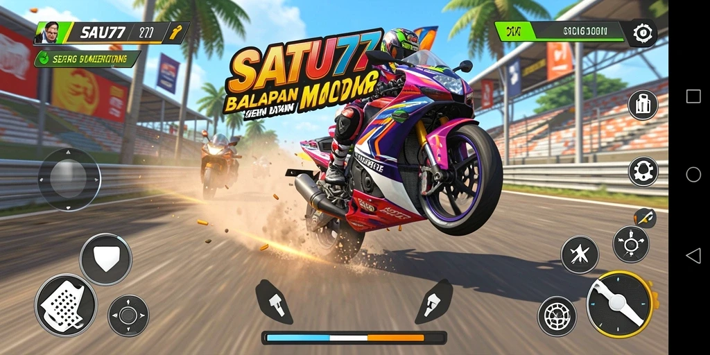 Tampilan seru gameplay balapan motor di SATU77.