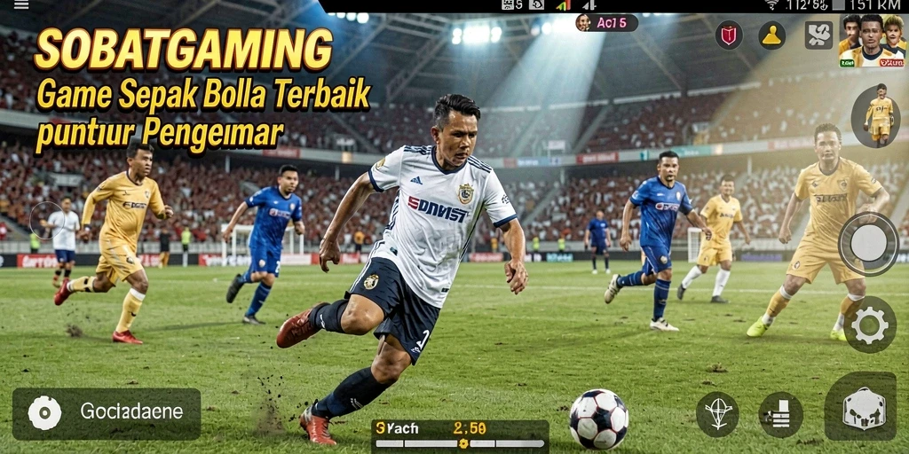 Tangkapan layar utama SOBATGAMING menampilkan aksi mendebarkan dalam permainan sepak bola.