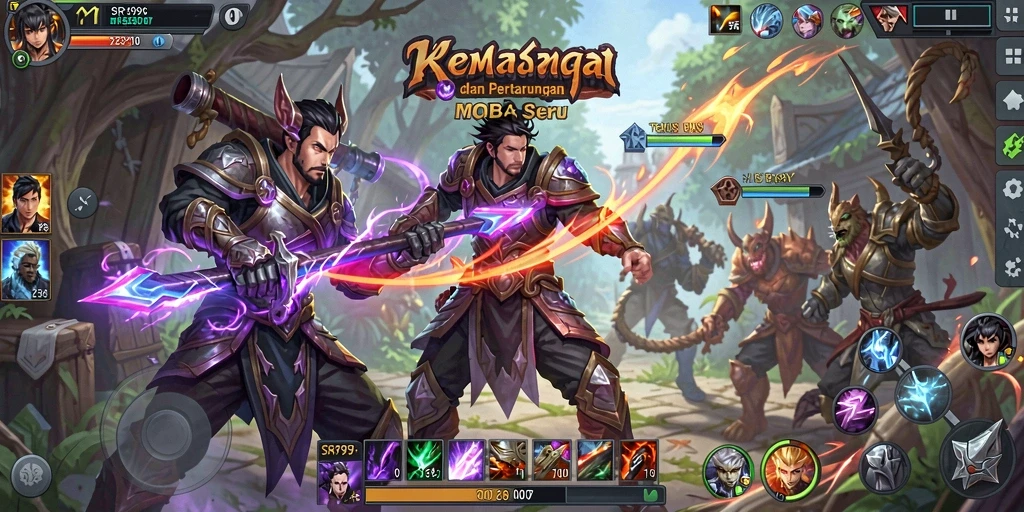 Tampilan intens dari pertempuran MOBA di SR996, penuh aksi dan strategi.