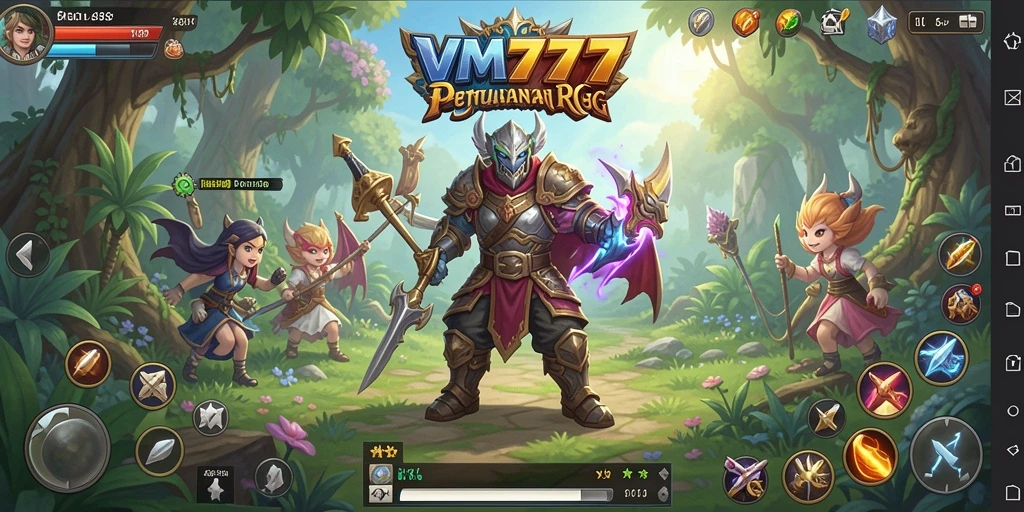 Tangkapan layar gameplay VM777 menunjukkan adegan pertarungan epik dan eksplorasi dunia yang luas.