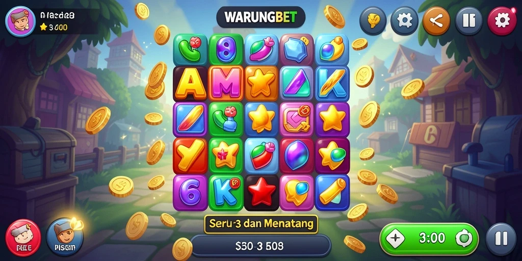 Tampilan gameplay seru dalam WARUNGBET dengan tantangan Match-3.